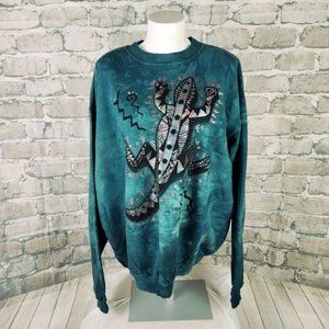 Vintage Dagoli Anazi Gecko Tie Dye Sweatshirt Teal Green Iridescent Graphic LG